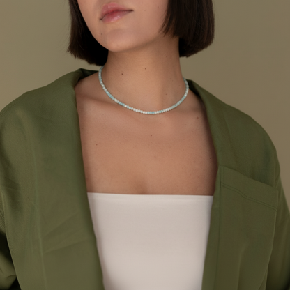 Aquamarine Bead Necklace - 2-3mm