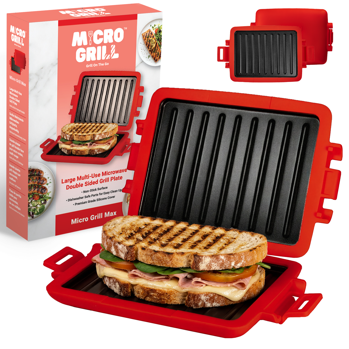 Micro Grill Max™ Mikrowellen-Grill & Sandwichmaker – Großer Mikrowellen-Grilltopf für Paninis, Steaks & Filets – Mikrowellengeeignet, BPA-frei, Spülmaschinenfest – Größere Abmessungen für großes Brot & Mahlzeiten