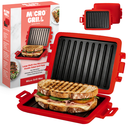 Micro Grill Max™ Mikrowellen-Grill & Sandwichmaker – Großer Mikrowellen-Grilltopf für Paninis, Steaks & Filets – Mikrowellengeeignet, BPA-frei, Spülmaschinenfest – Größere Abmessungen für großes Brot & Mahlzeiten