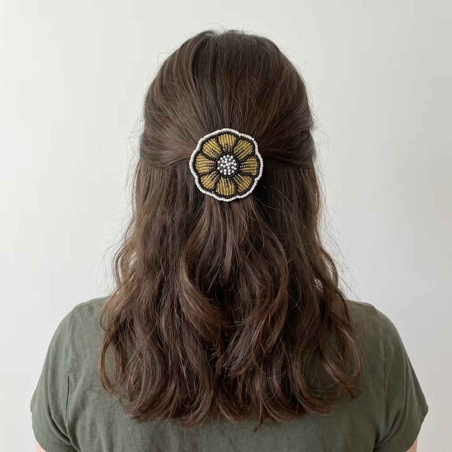 Golden Beaded Flower Barrette