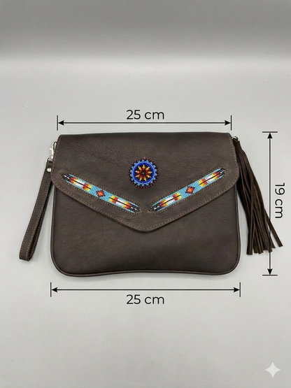 Leather beaded Crossbody bag(Turquoise )