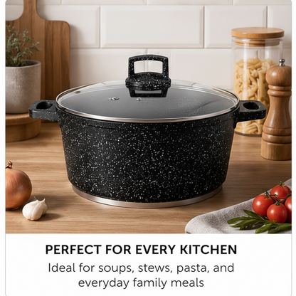 22cm Granite Non-Stick Casserole Pot with Lid – 3.4L, Induction Ready