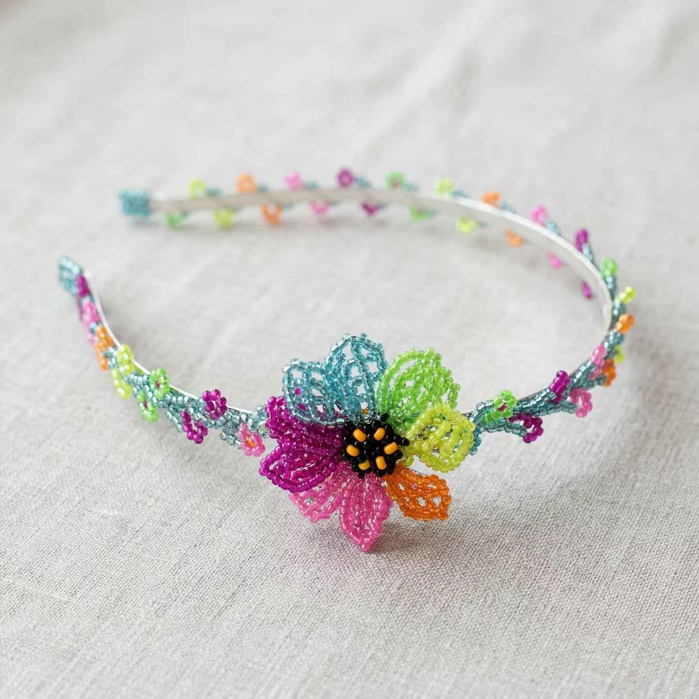 Beaded Headband with Flower Multicolour