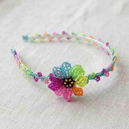 Beaded Headband with Flower Multicolour
