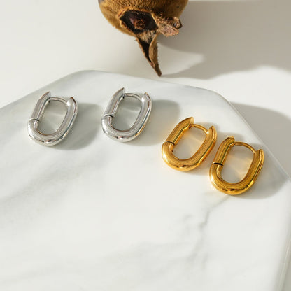 Style BISBEE: Rounded Corners Rectangular Mini Hoop in White Gold (Silver Toned)