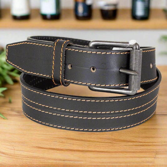BOL Men's Roller Removable Buckle Stitch Leather Belt