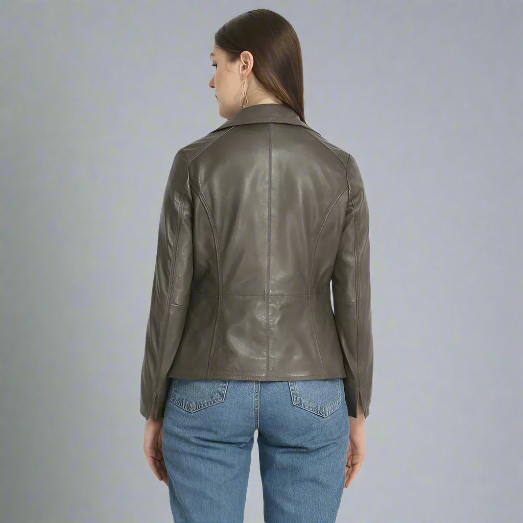 BOL Women's Classic Open Collar Leather Jacket