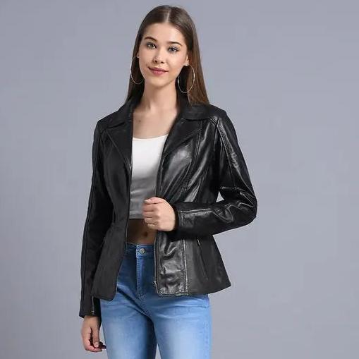 BOL Women's Classic Open Collar Leather Jacket
