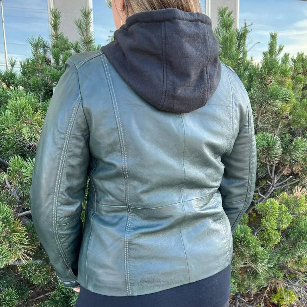 BOL Women's Detachable Hooded Leather Jacket