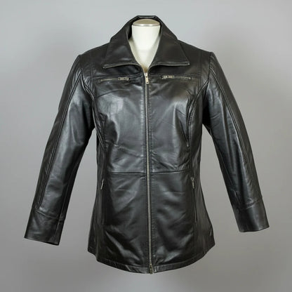 Classic Women's Mid-Length Lamb Leather Jacket