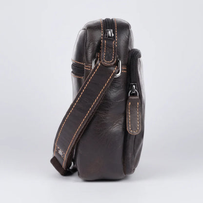 Greenwood Leather Mini-Messenger Bag. Premium Compact Crossbody Travel Organizer
