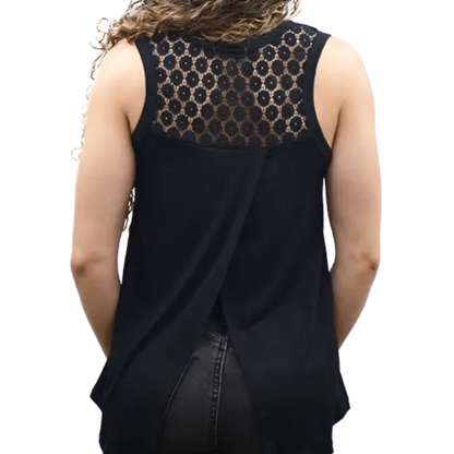 Born to Ride Tank with Star & Wings Graphic and Lace Back Details