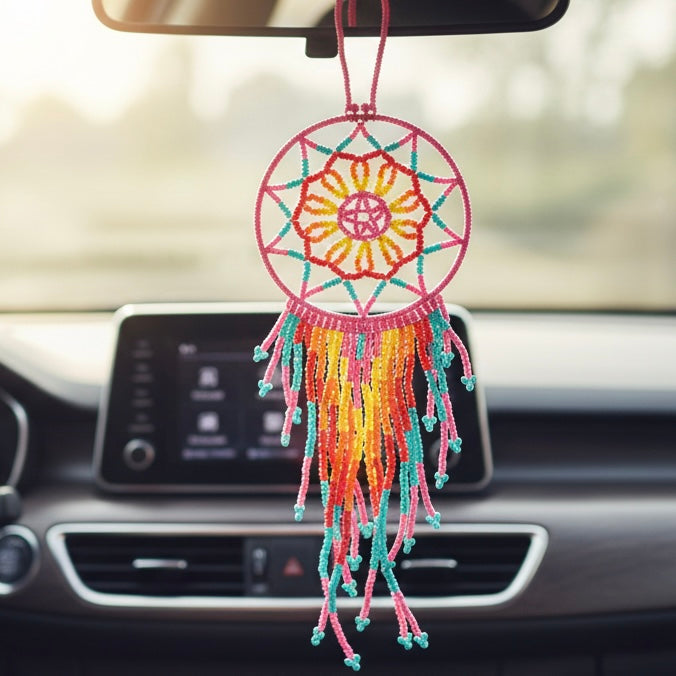 Pink and yellow  ,Celestial Beaded Handmade Dreamcatcher