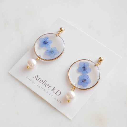 Boucles d'oreilles Perla myosotis - rond 30mm