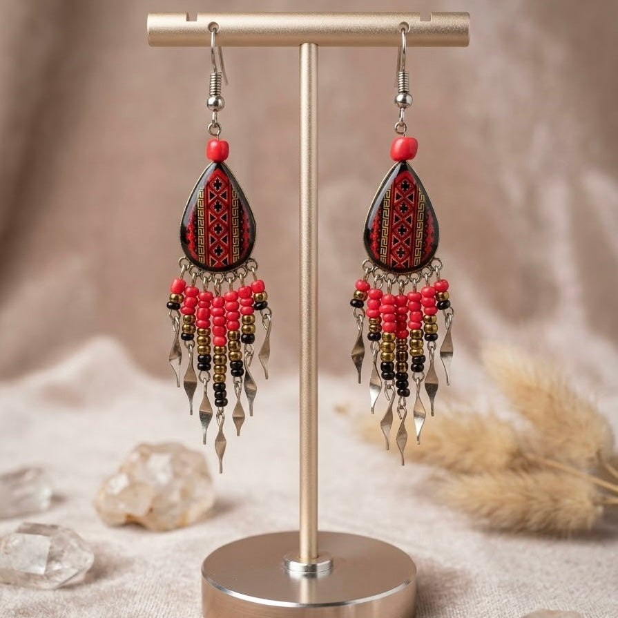 Small Sized Southwestern Red Teardrop Earrings