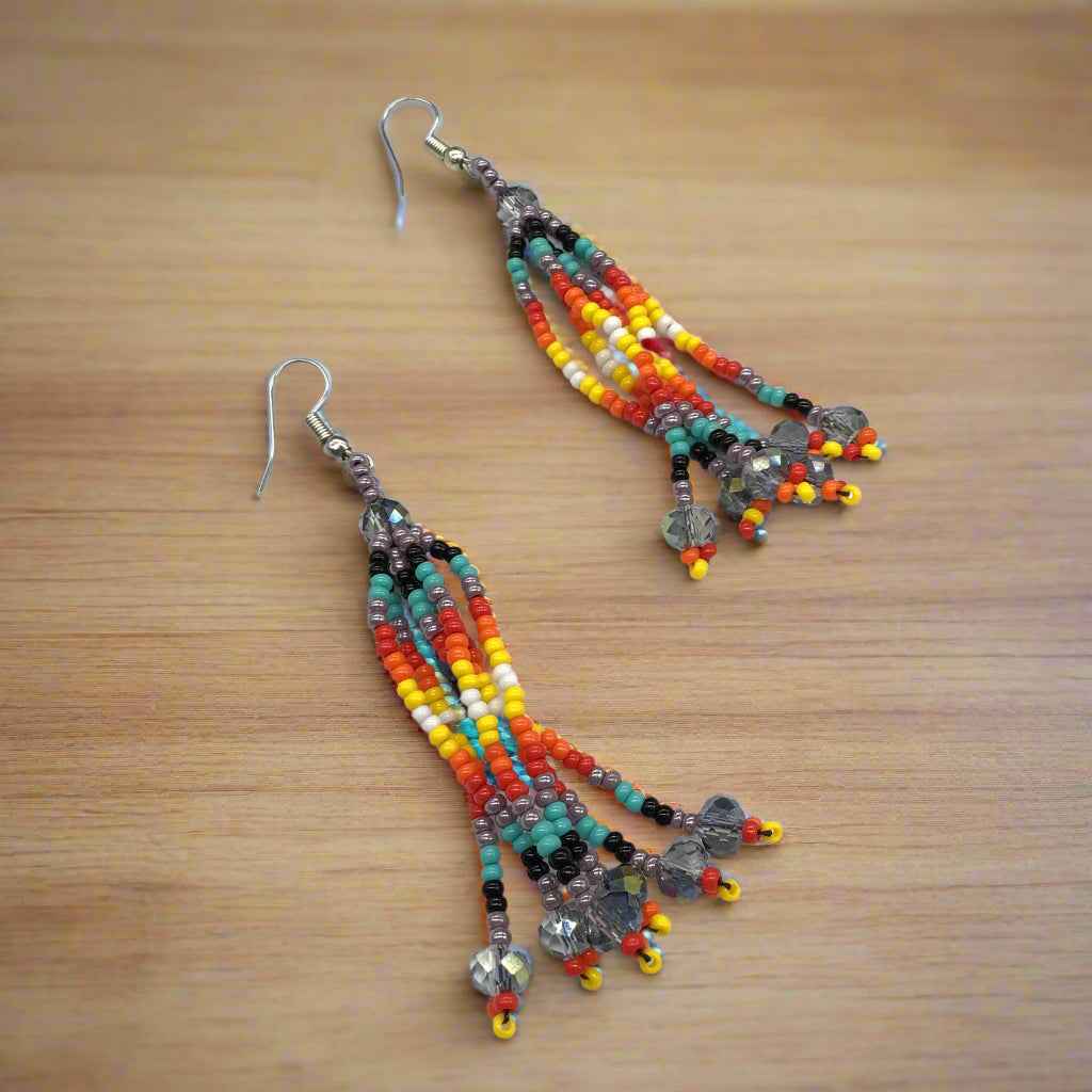 Light Purple Six-Strand Beaded Cascade Earrings