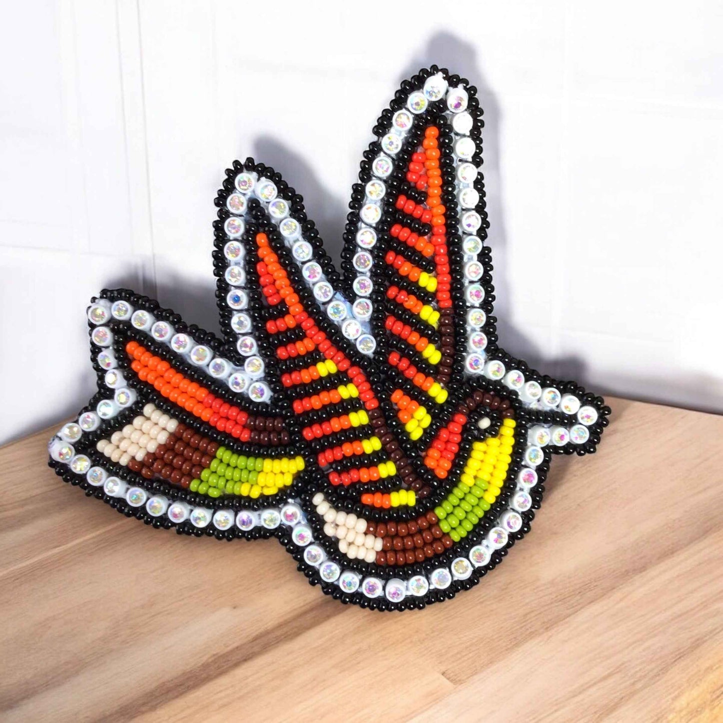 Orange and Green Beaded Hummingbird Barrette