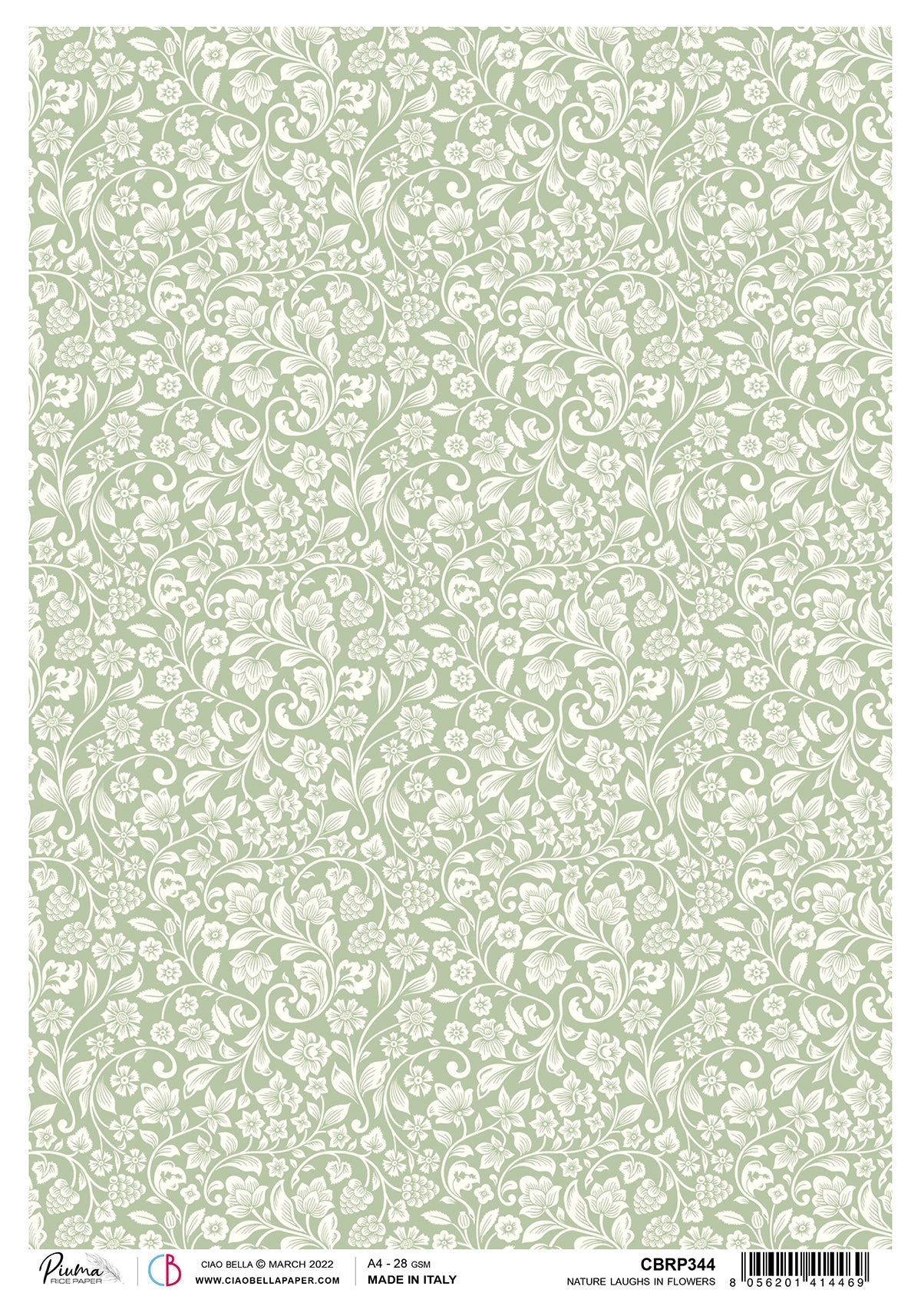 Ciao Bella Rice Paper A4 Piuma Nature Laughs In Flowers - 5 Sheets