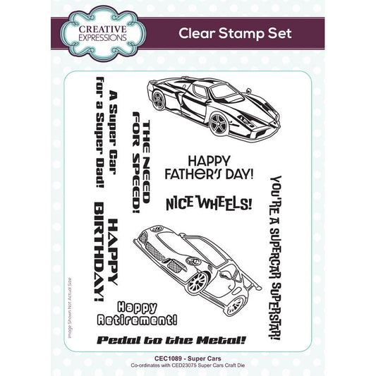 Creative Expressions Super Cars 6 in x 8 in Clear Stamp Set