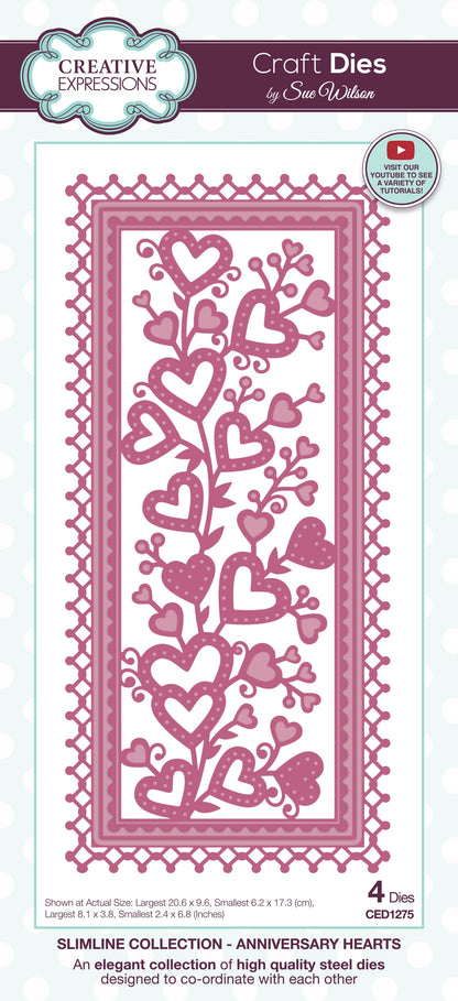 Creative Expressions Sue Wilson Slimline Anniversary Hearts Craft Die