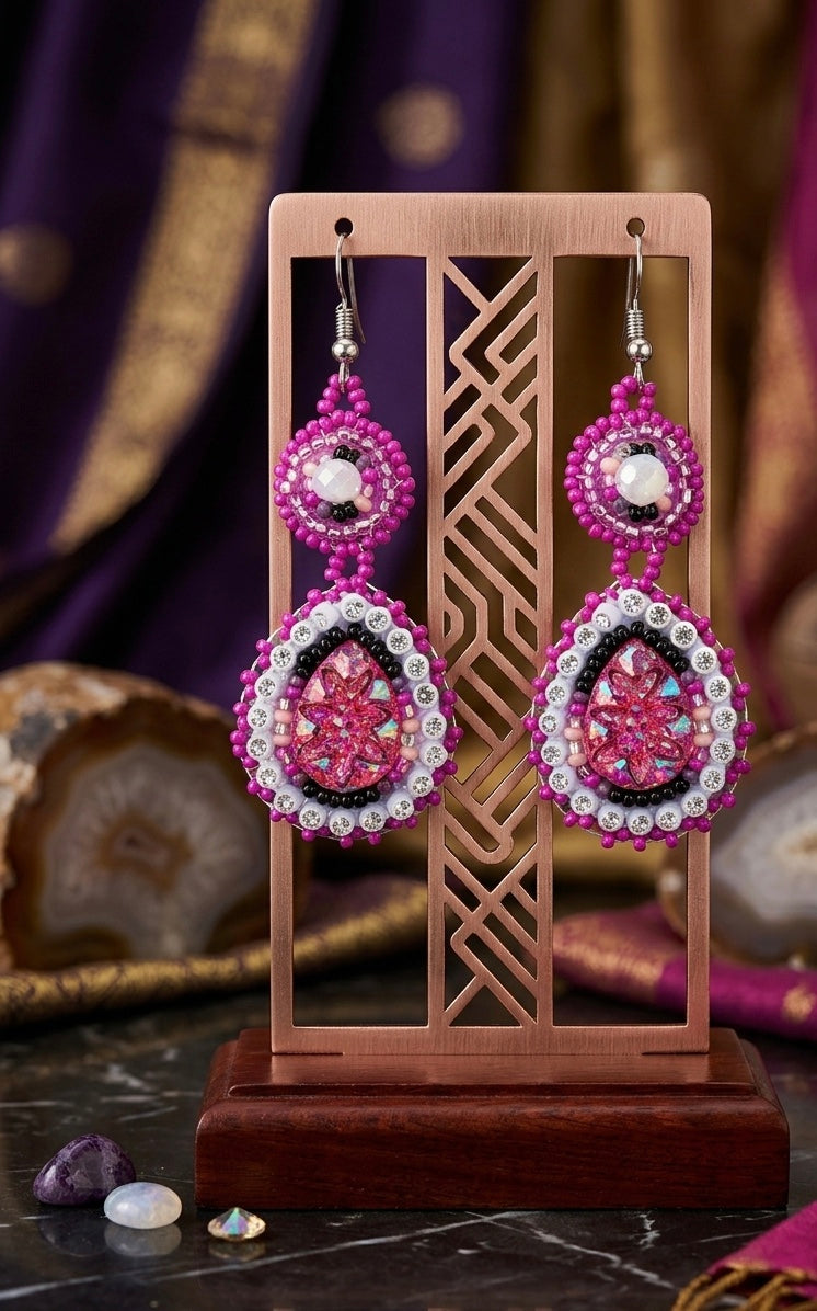 Drop Beaded Earrings pink collection