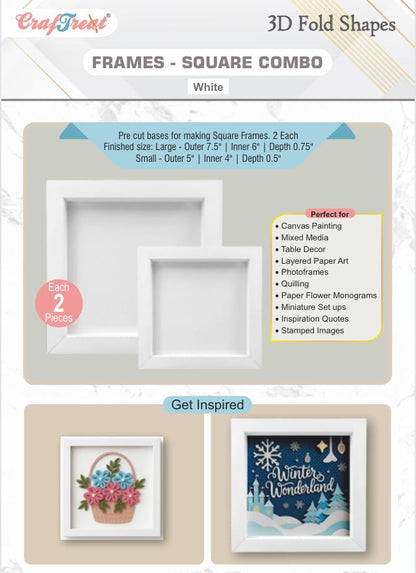 CrafTreat 3D Fold Shapes - Frames White - Square Combo 4pcs