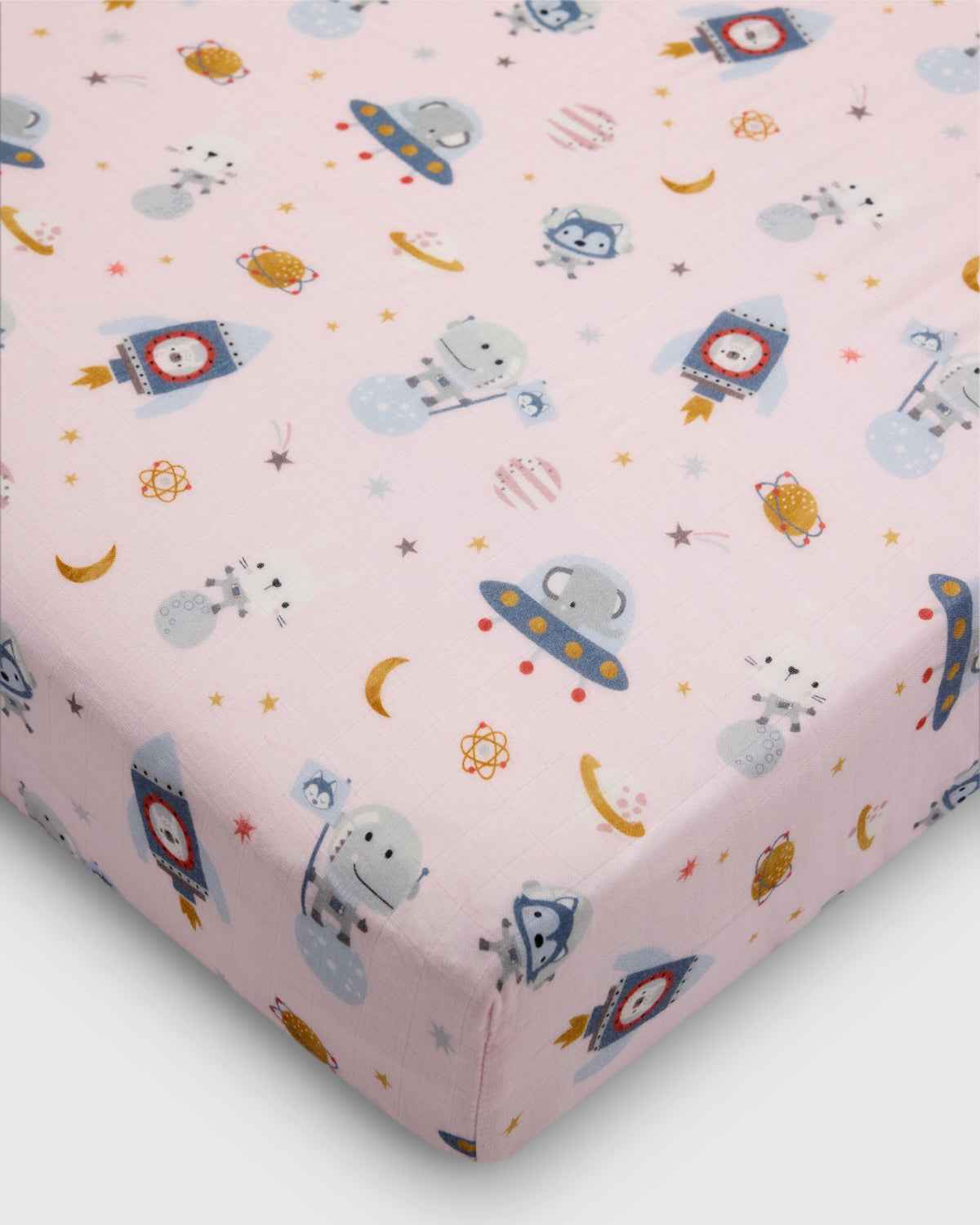 Muslin Fitted Crib Sheet - Astro Explorers