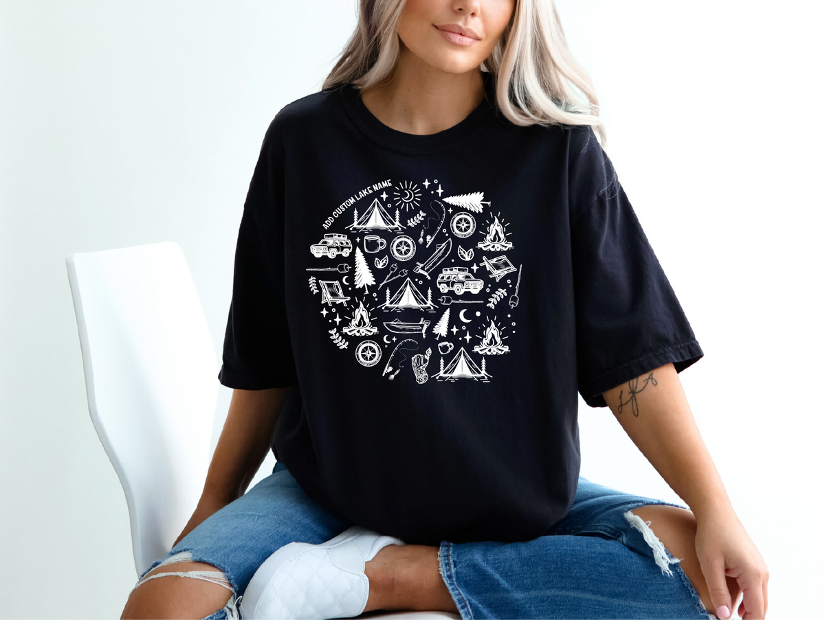 Camping Icons Personalized T-shirt | Lake Shirt | Custom Clothing