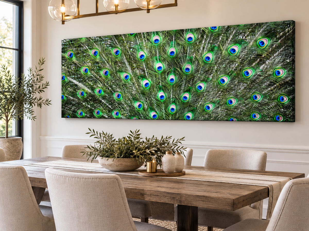 Große Leinwand Wandkunst – Pfauenfedern – Naturkunstwerk