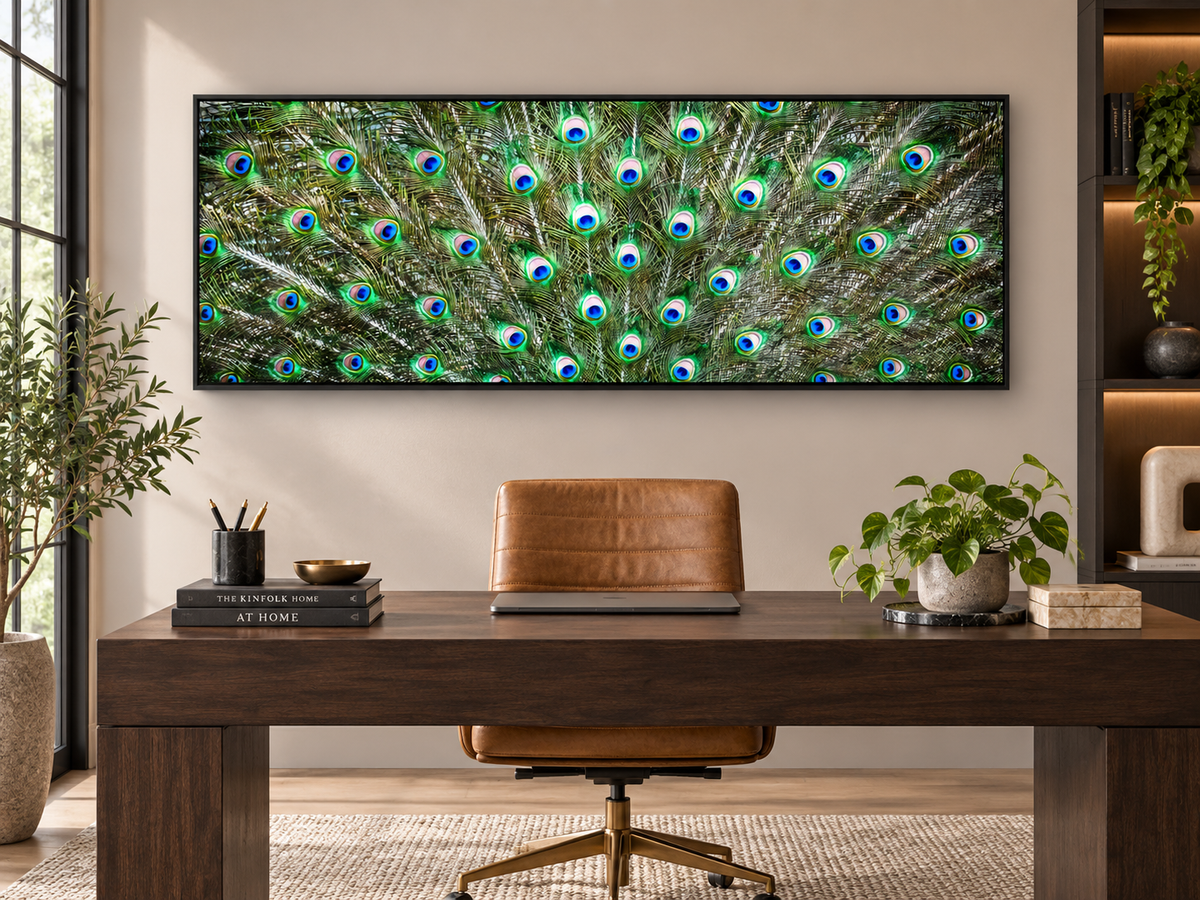 Große Leinwand Wandkunst – Pfauenfedern – Naturkunstwerk