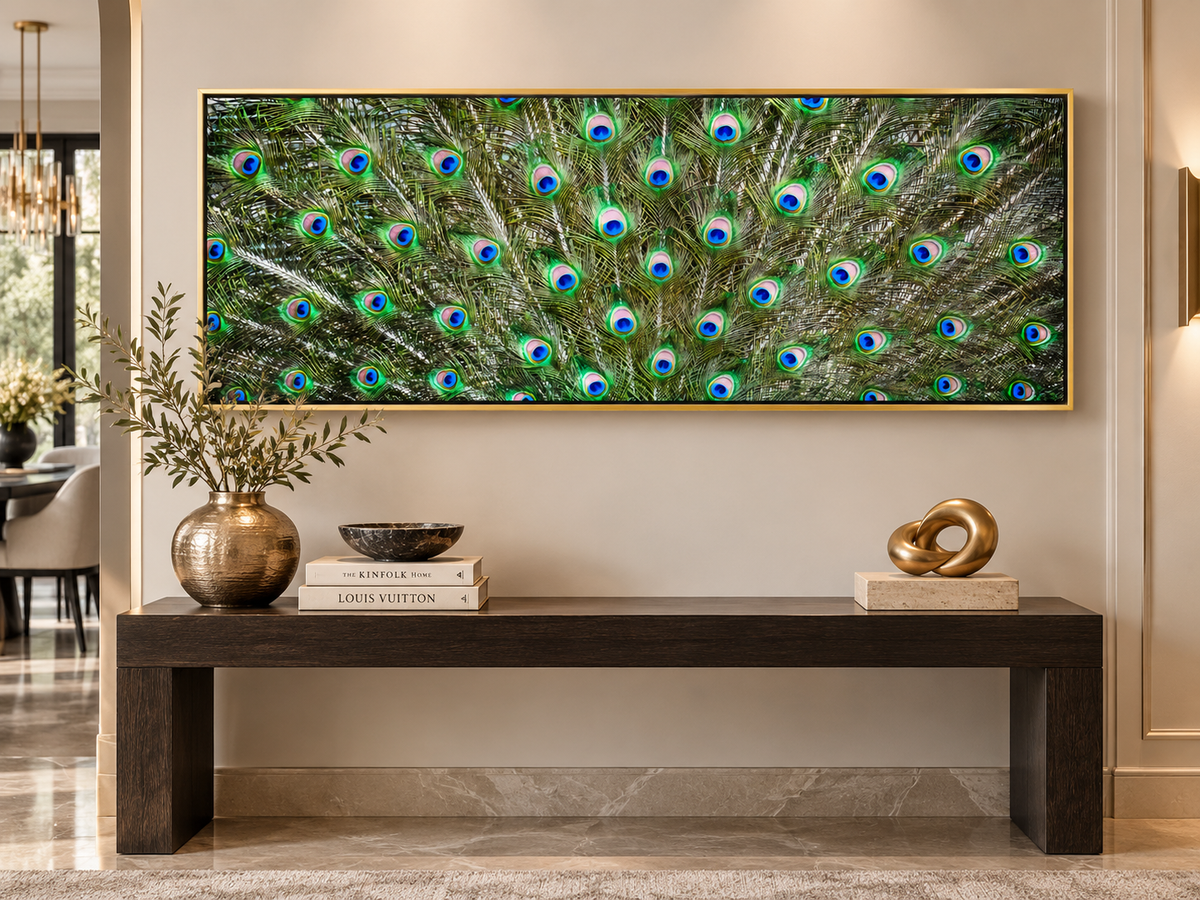 Große Leinwand Wandkunst – Pfauenfedern – Naturkunstwerk