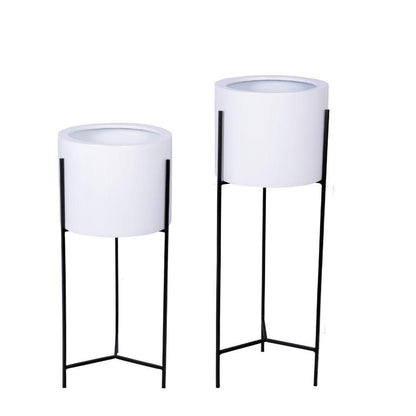 Cira – Weißer Pflanztopf im Mid-Century-Stil mit schwarzem Metallständer (mehrere Größen)