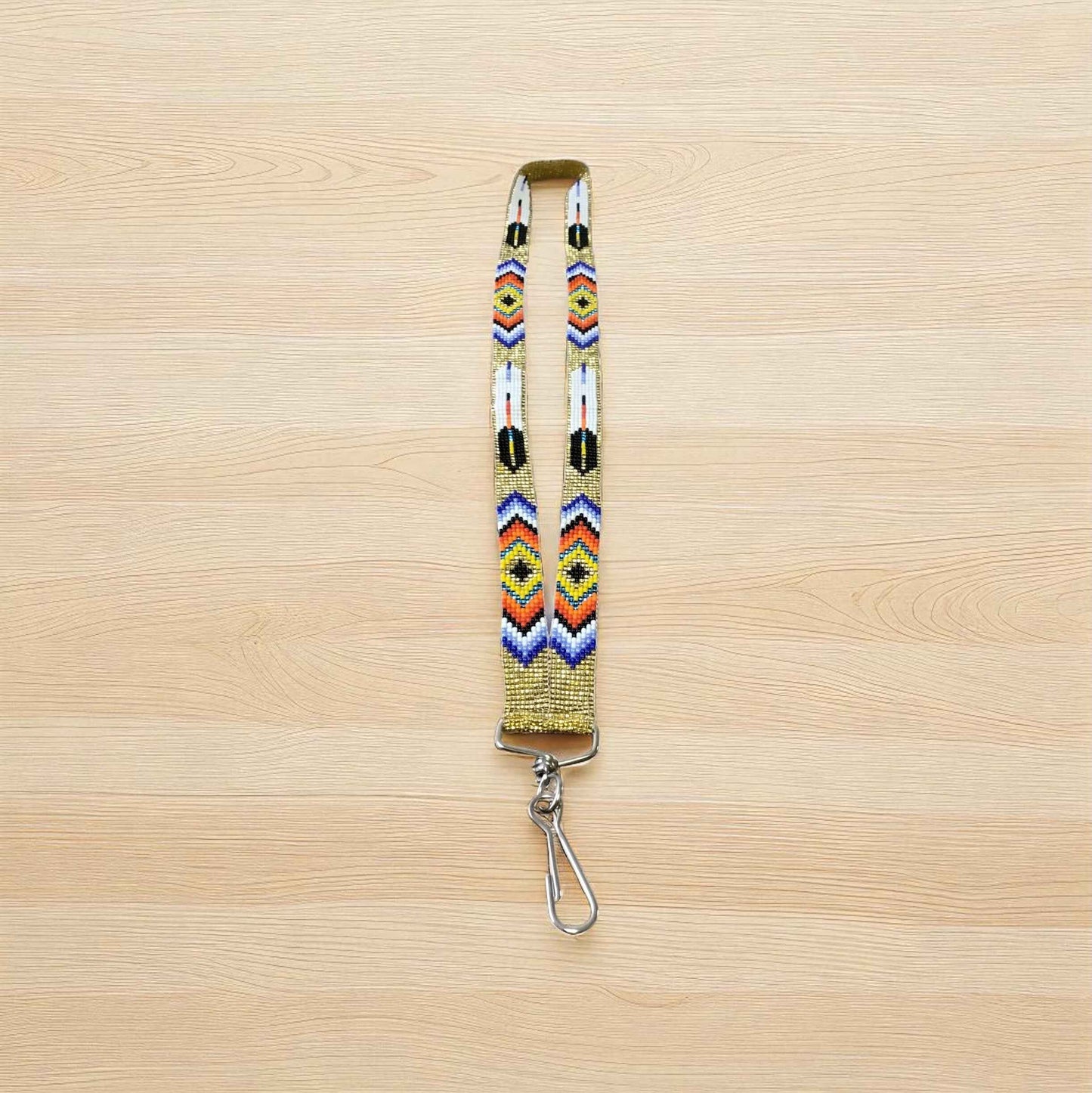 Golden blue Native Beaded Lanyard