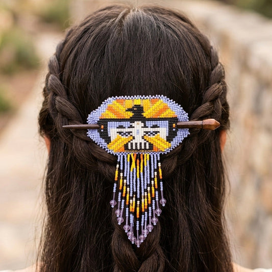 Eagle Fringed Beaded Barrette & Wooden Stick