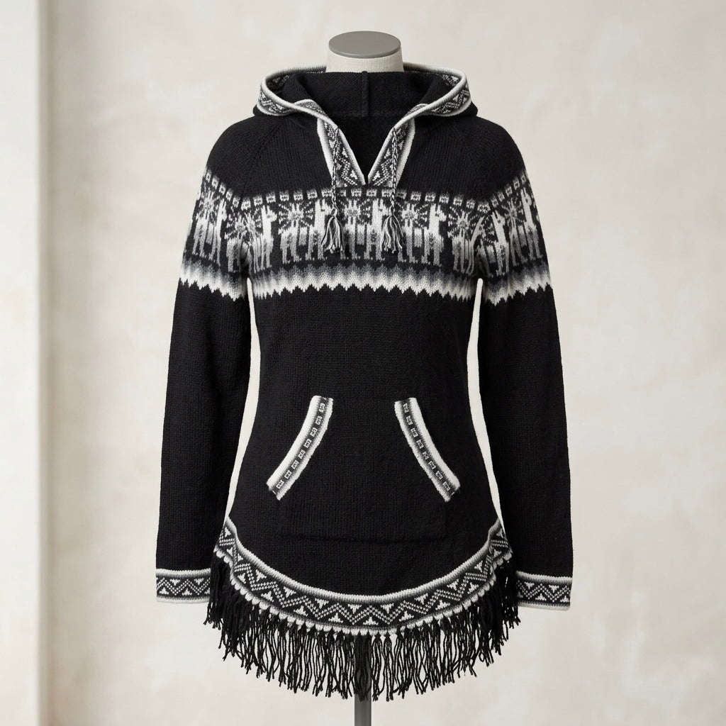 Women Cardigan Black Alpaca Sweater
