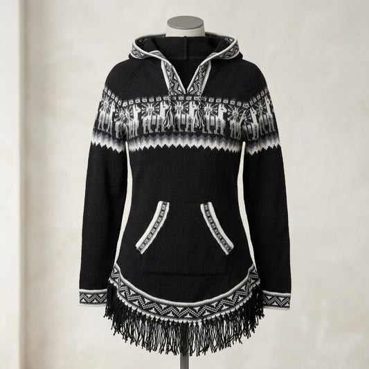 Women Cardigan Black Alpaca Sweater