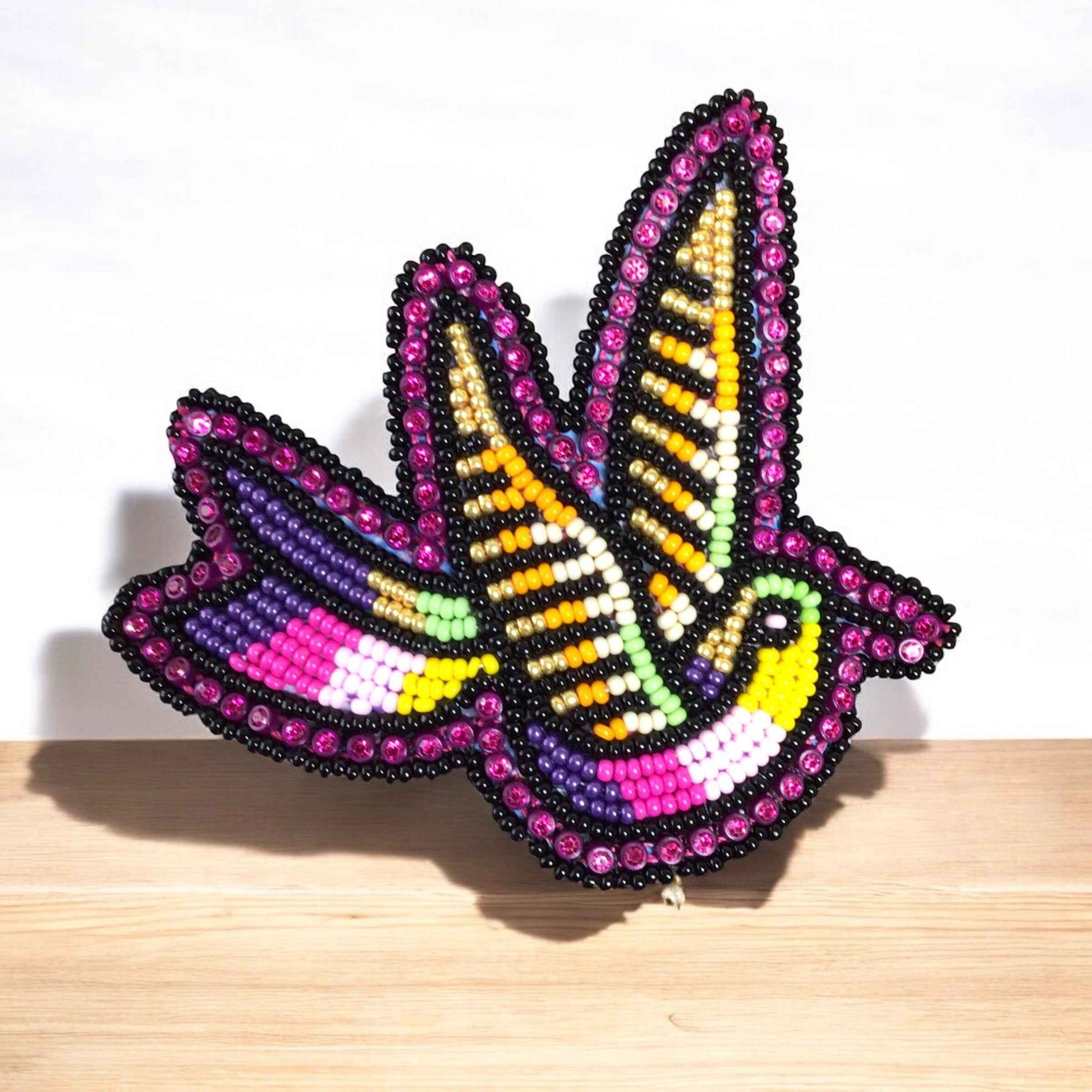 Pink and White Beaded Hummingbird Barrette