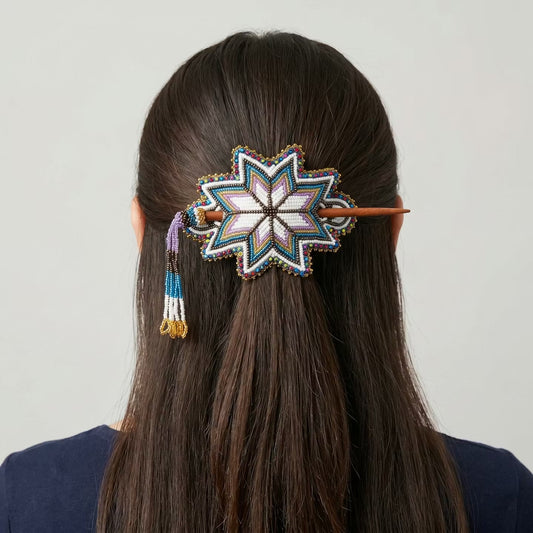 Green Handmade Beaded Star Barrette