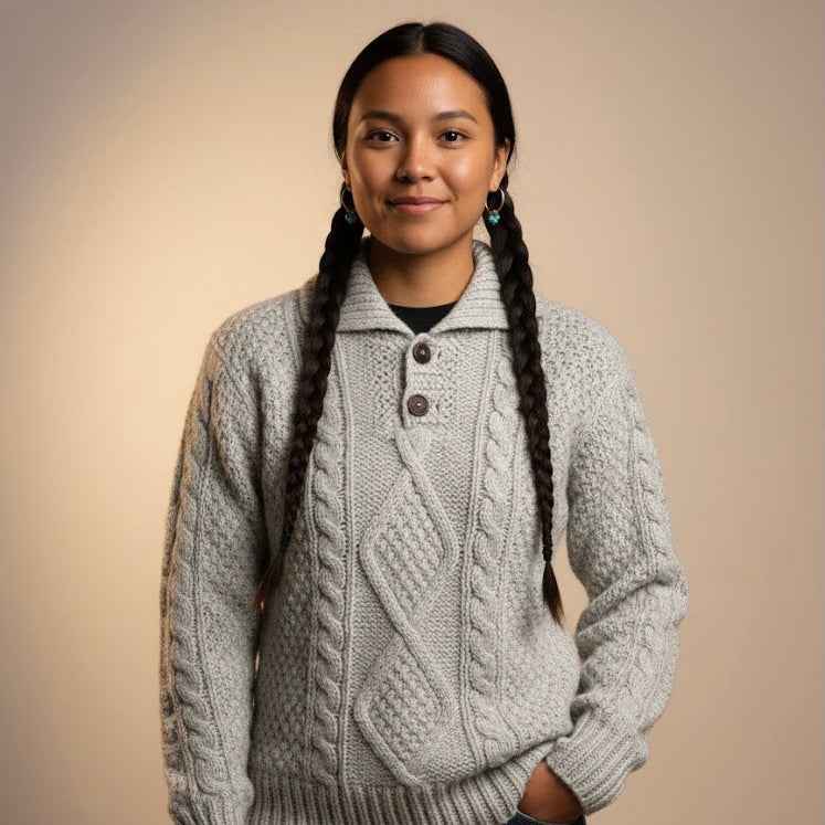 Grey Cayambe Alpaca Cable Knit Sweater
