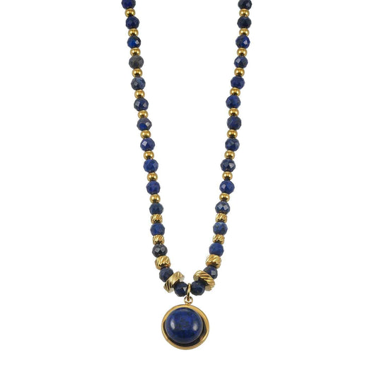 TANISHIA: Natural Lapis Lazuli & Gold Infused Beaded Pendant Necklace
