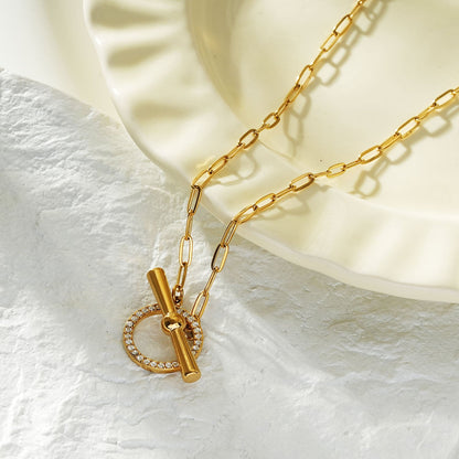 SADIKA Gold: Modern Pavé Zirconia Halo Toggle Necklace