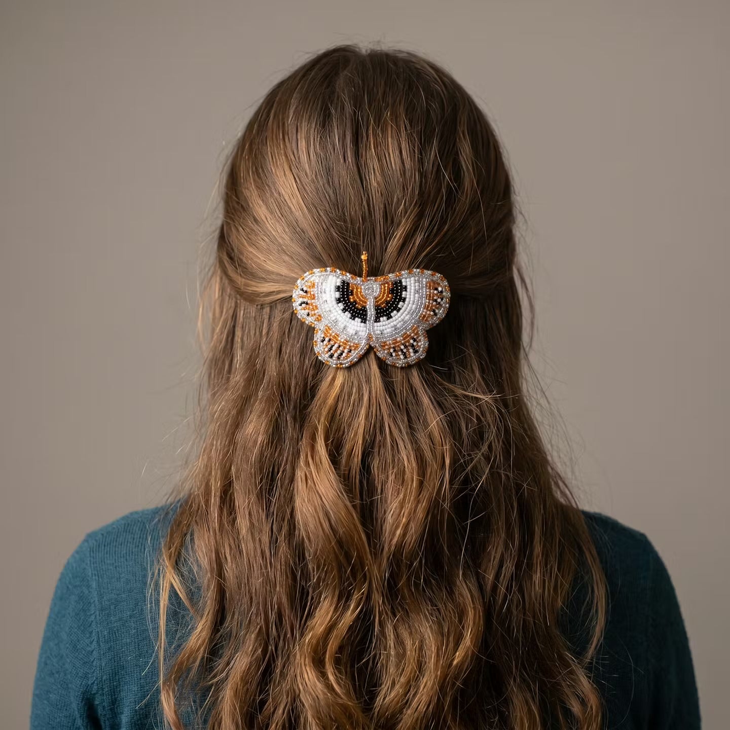 Silver Butterfly Beaded Barrette
