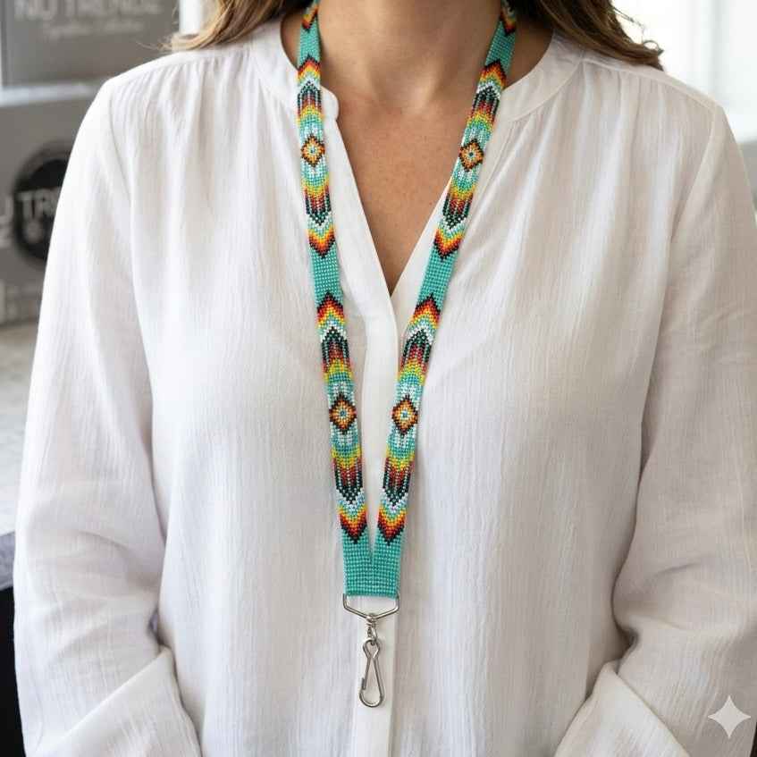 Turquoise Native Beaded Lanyard