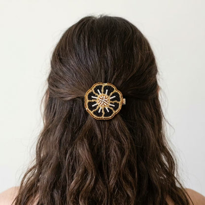 Golden Beaded Flower Barrette