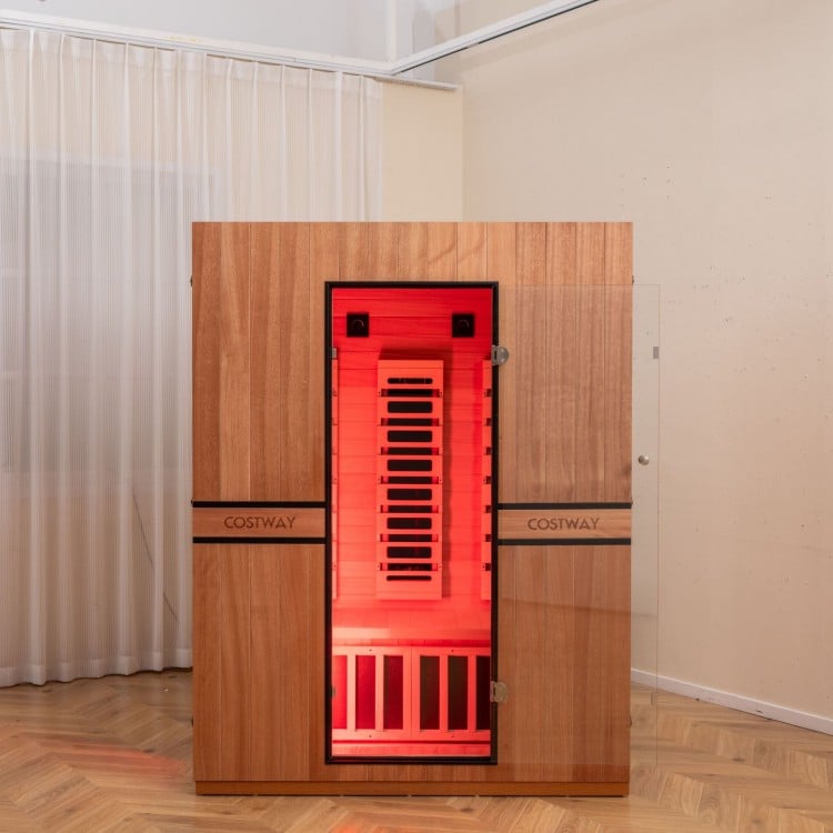 Costway 2026 Premium Series- 3-Person Full Spectrum Infrared Sauna — Okoume Wood • App Control • Red Light • Chromotherapy Fully Loaded 3D Heat