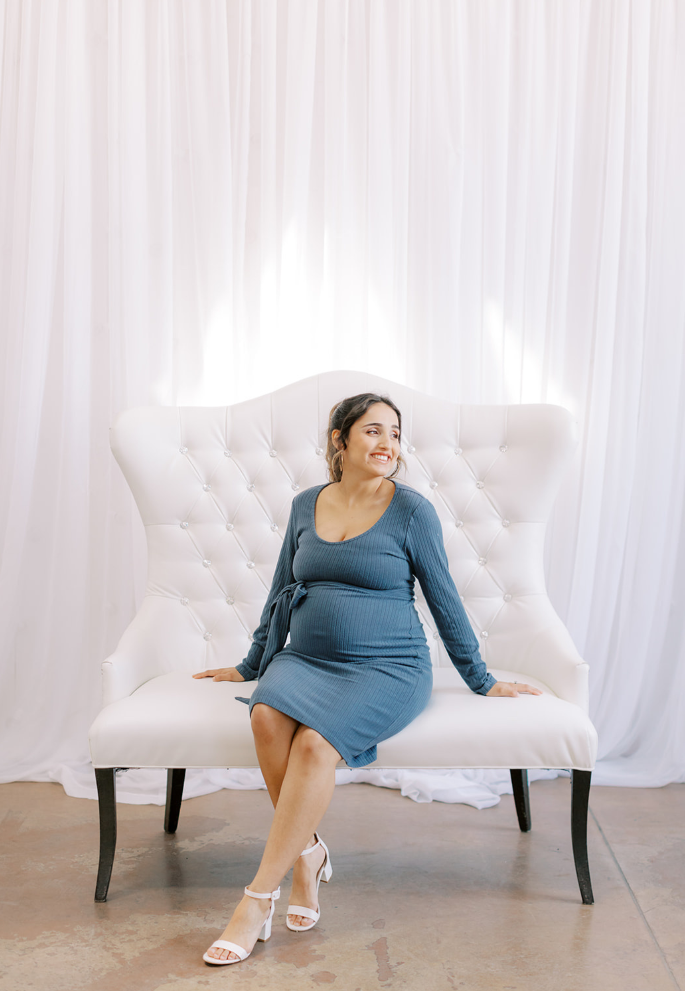 Long Sleeve Ribbed Tie Maternity Dress