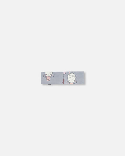 Printed Organic Cotton Headband Blue Grey Sheep