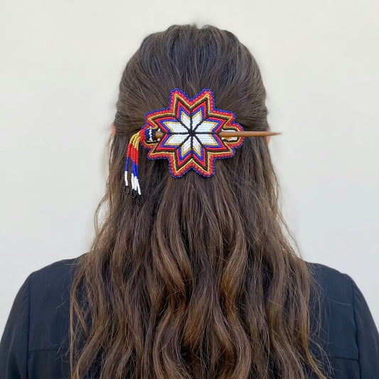 White Handmade Beaded Star Barrette