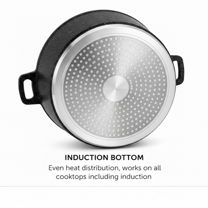 22cm Granite Non-Stick Casserole Pot with Lid – 3.4L, Induction Ready