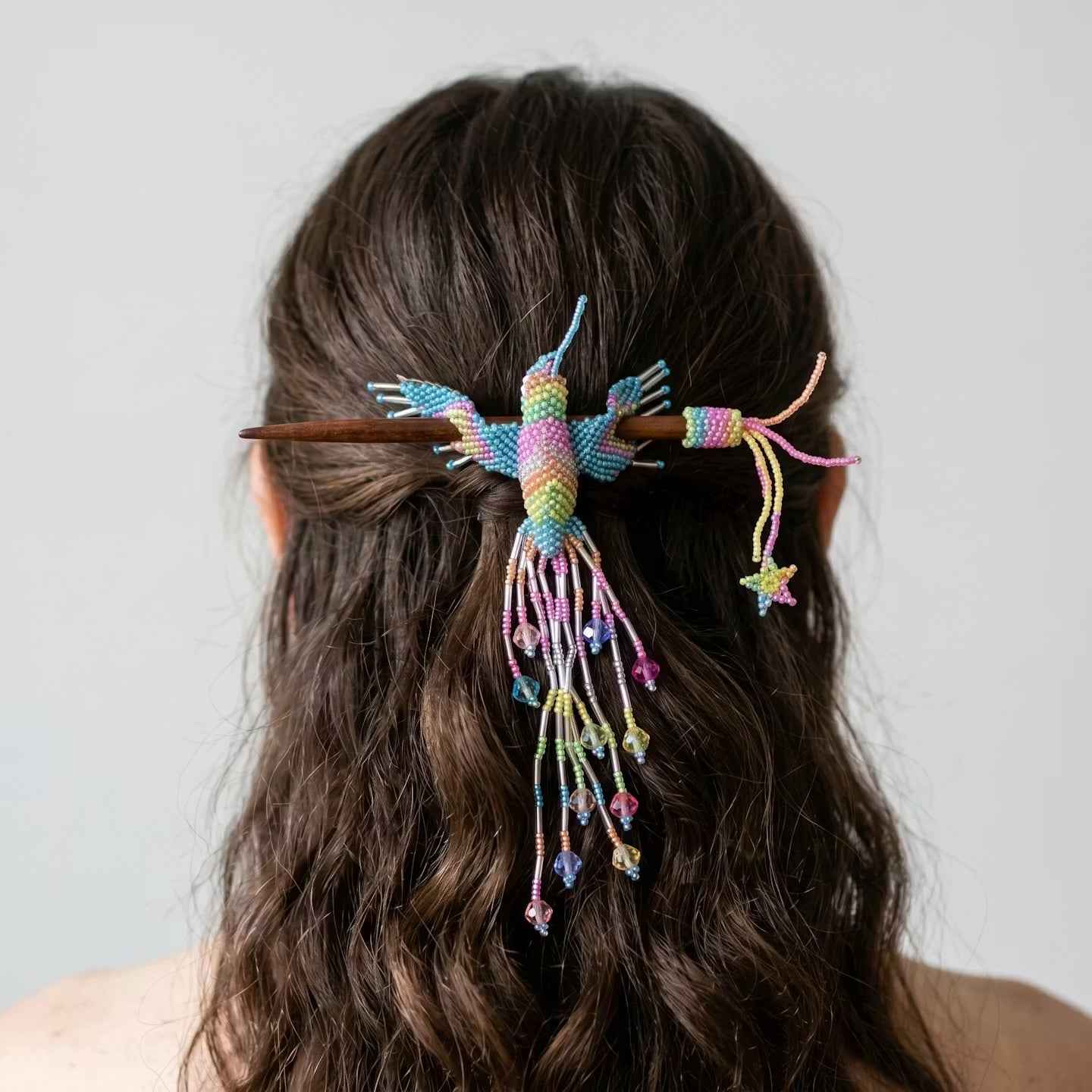Blue Hummingbird Beaded Hair Stick